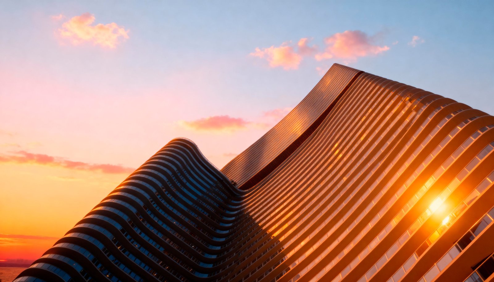JEM façade detail at sunset